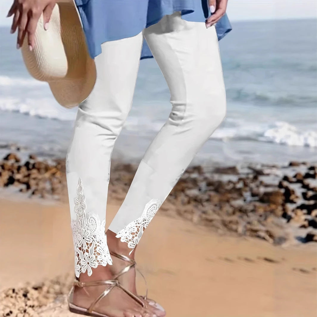 Damer Eleganta Leggings med Spetsdekoration Mirla-Eva Jonsson