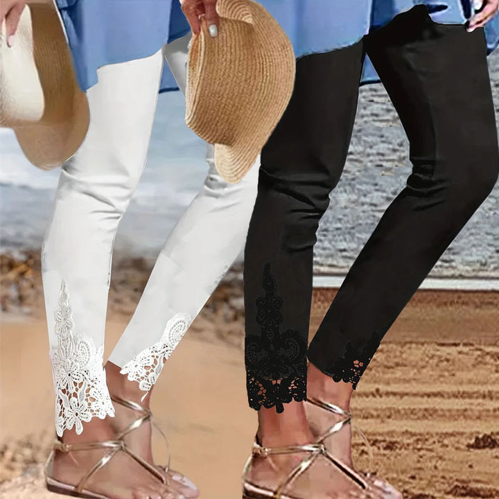 Damer Eleganta Leggings med Spetsdekoration Mirla-Eva Jonsson