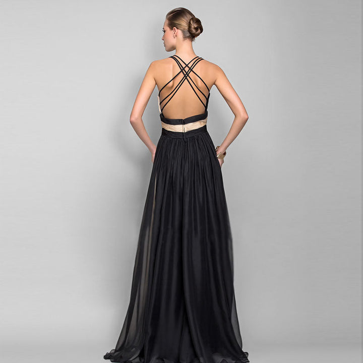 Damer Eleganta Maxi-klänning med Asymmetrisk Design och Djup V-hals Mirla-Eva Jonsson
