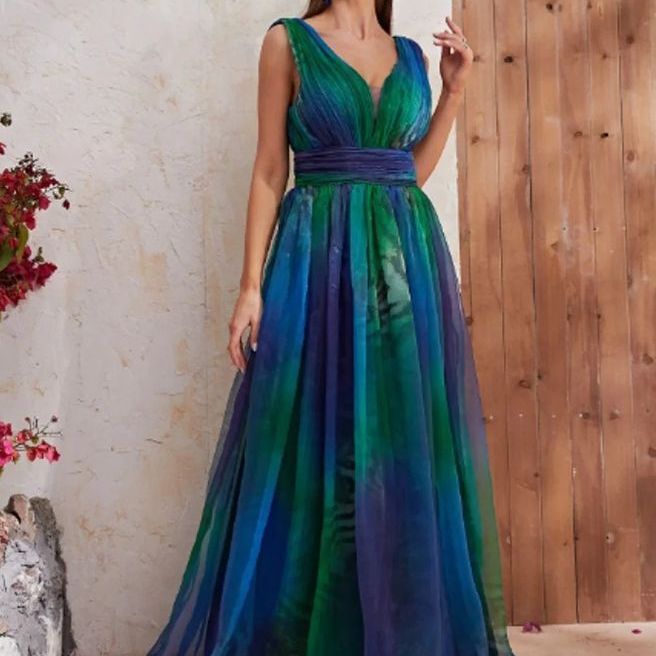 Damer Eleganta Maxiklänning med Flödande Chiffon-Överdel och V-Hals Mirla-Eva Jonsson