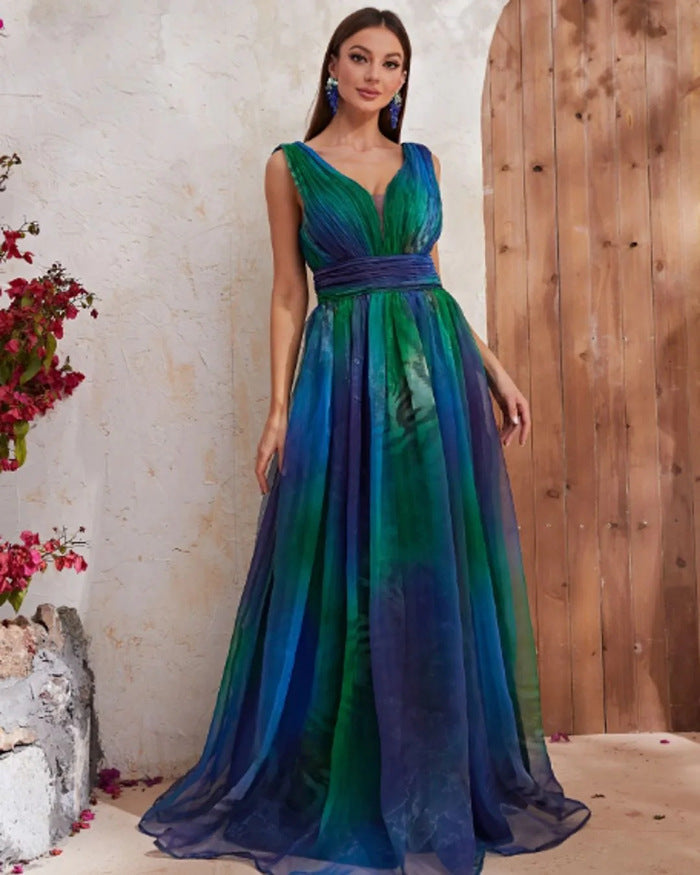 Damer Eleganta Maxiklänning med Flödande Chiffon-Överdel och V-Hals Mirla-Eva Jonsson