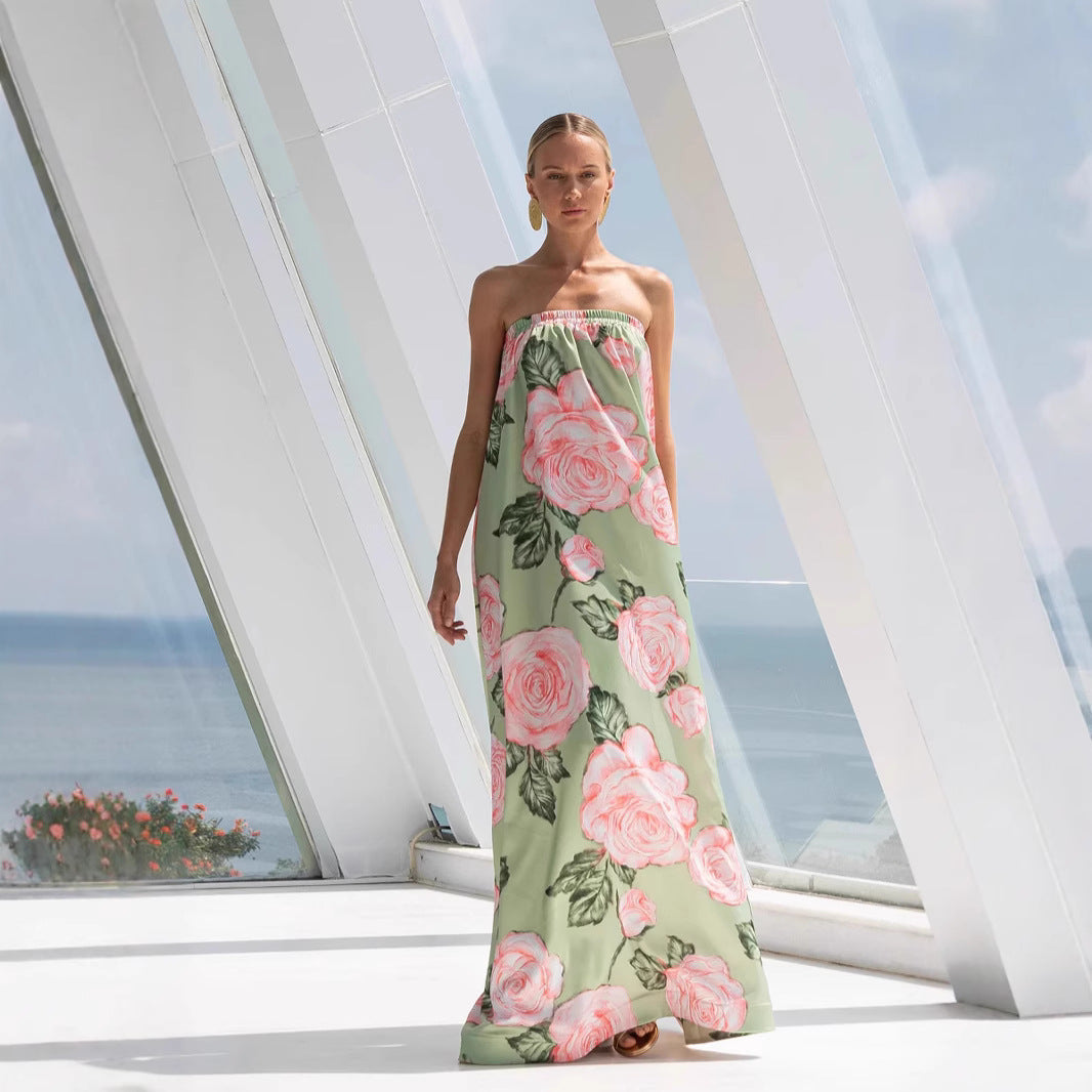 Damer Eleganta Maxiklänning med blommönster och elastisk överdel Mirla-Eva Jonsson