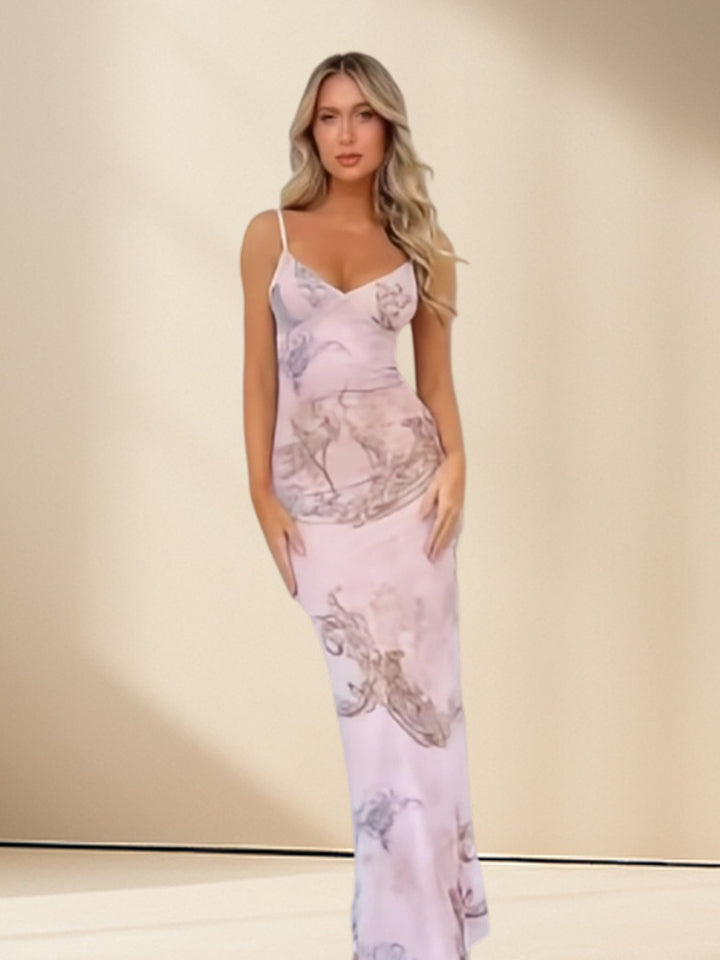 Damer Eleganta Maxiklänning med fint blommönster och spaghetti axelband Mirla-Eva Jonsson