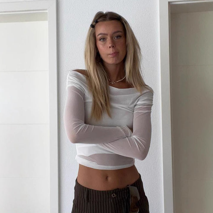Damer Eleganta Off-Shoulder Långärmad T-shirt med raffinerade detaljer Eva Jonsson-Eva Jonsson