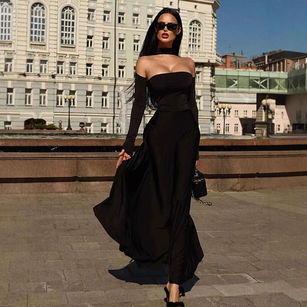 Damer Eleganta Off-Shoulder Maxikjol med raffinerade långa ärmar Mirla-Eva Jonsson