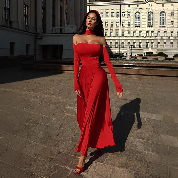 Damer Eleganta Off-Shoulder Maxikjol med raffinerade långa ärmar Mirla-Eva Jonsson