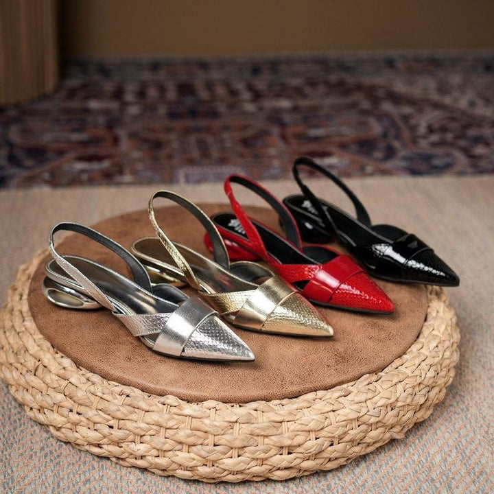 Damer Eleganta Slingback-höga klackar med Snygga Metalliska Accentuer Mirla-Eva Jonsson