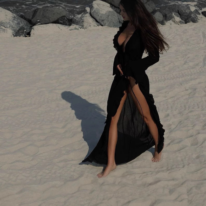 Damer Eleganta Strandklänning med flödande tyg och stiligt slits Eva Jonsson-Eva Jonsson