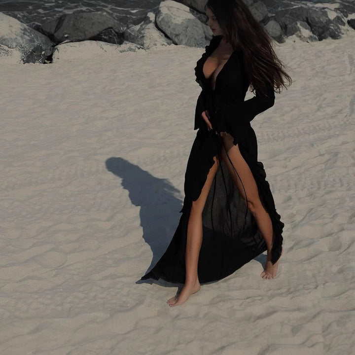 Damer Eleganta Strandklänning med flödande tyg och stiligt slits Eva Jonsson-Eva Jonsson