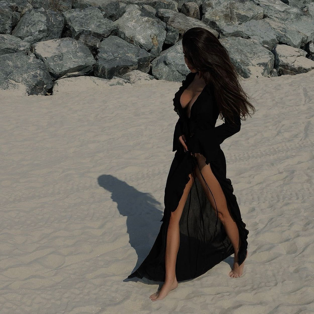 Damer Eleganta Strandklänning med flödande tyg och stiligt slits Eva Jonsson-Eva Jonsson