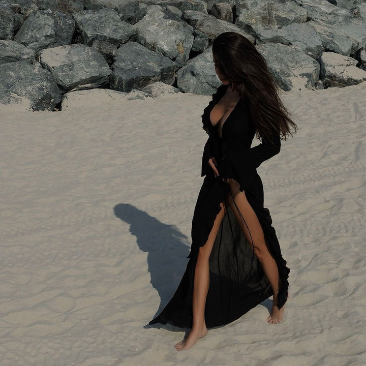 Damer Eleganta Strandklänning med flödande tyg och stiligt slits Eva Jonsson-Eva Jonsson