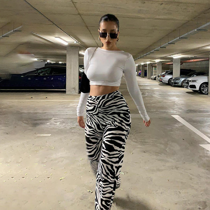 Damer Eleganta Zebra-tryck Högmidjade Byxor Mirla-Eva Jonsson