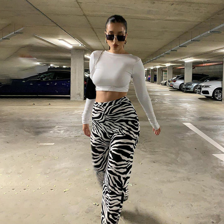 Damer Eleganta Zebra-tryck Högmidjade Byxor Mirla-Eva Jonsson