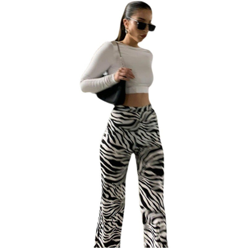 Damer Eleganta Zebra-tryck Högmidjade Byxor Mirla-Eva Jonsson
