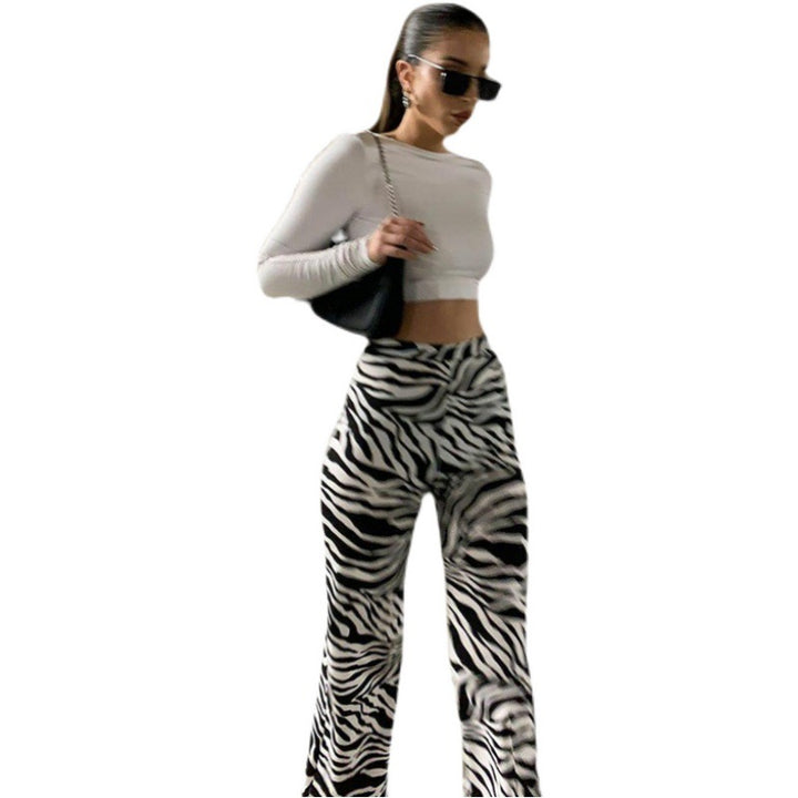Damer Eleganta Zebra-tryck Högmidjade Byxor Mirla-Eva Jonsson