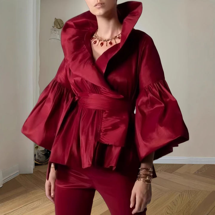 Damer Eleganta omslagsjacka med voluminösa ärmar och modern krage Eva Jonsson-Eva Jonsson