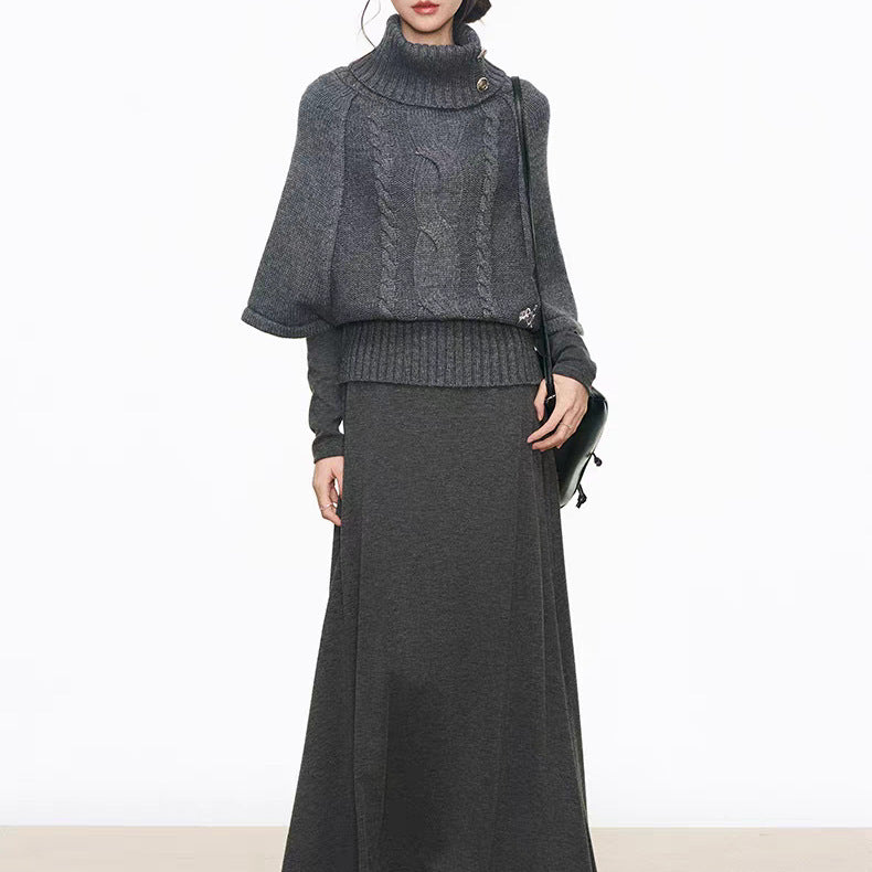 Damer Eleganta stickensemble med hög halsdesign och voluminösa ärmar Mirla-Eva Jonsson