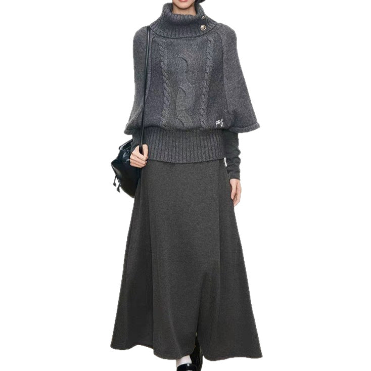 Damer Eleganta stickensemble med hög halsdesign och voluminösa ärmar Mirla-Eva Jonsson