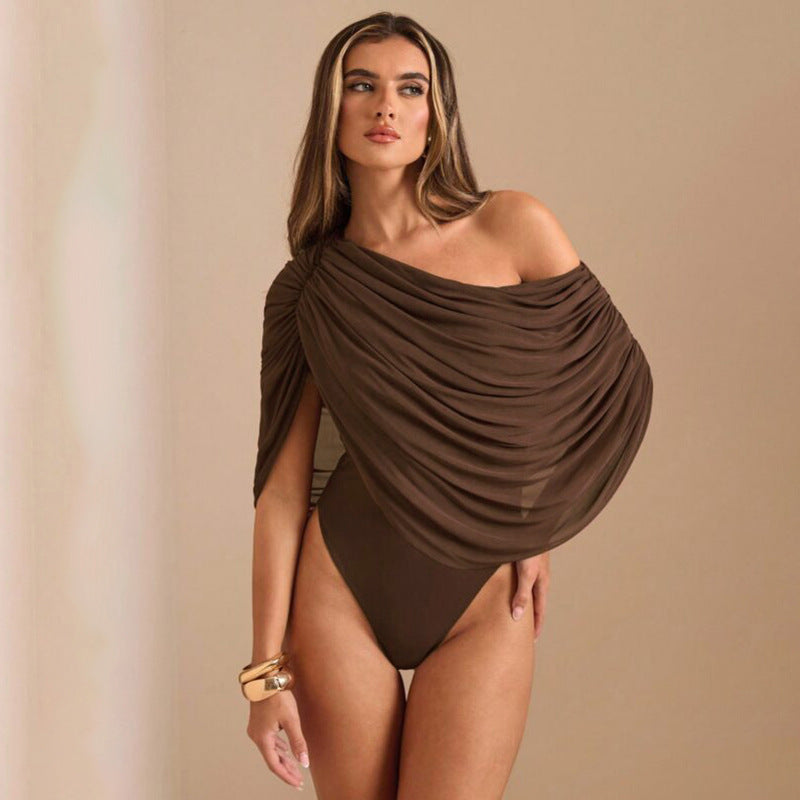 Damer Ensidig Chiffon Bodysuit med Draperingar Mirla-Eva Jonsson