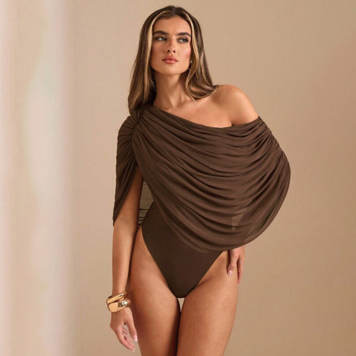 Damer Ensidig Chiffon Bodysuit med Draperingar Mirla-Eva Jonsson