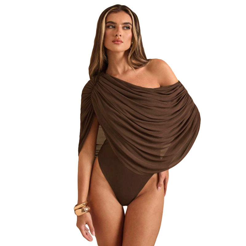 Damer Ensidig Chiffon Bodysuit med Draperingar Mirla-Eva Jonsson