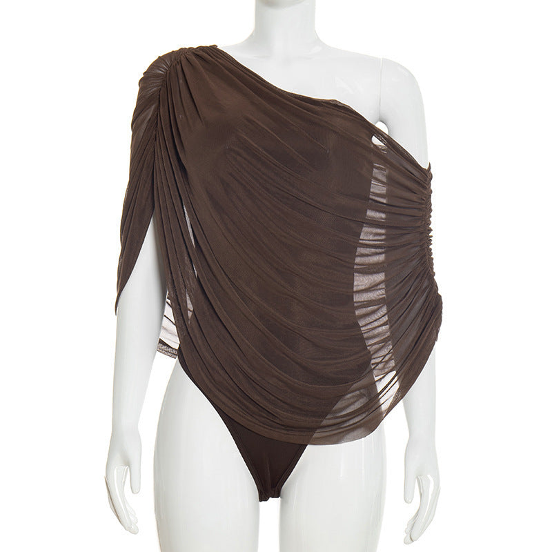Damer Ensidig Chiffon Bodysuit med Draperingar Mirla-Eva Jonsson