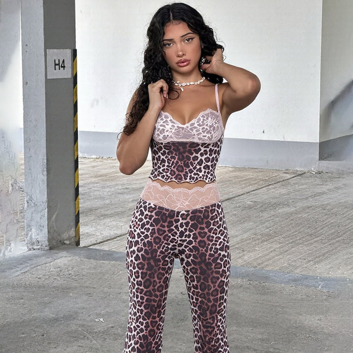 Damer Erotik Jumpsuit med leopardmönster och spetsiga axelband Mirla-Eva Jonsson