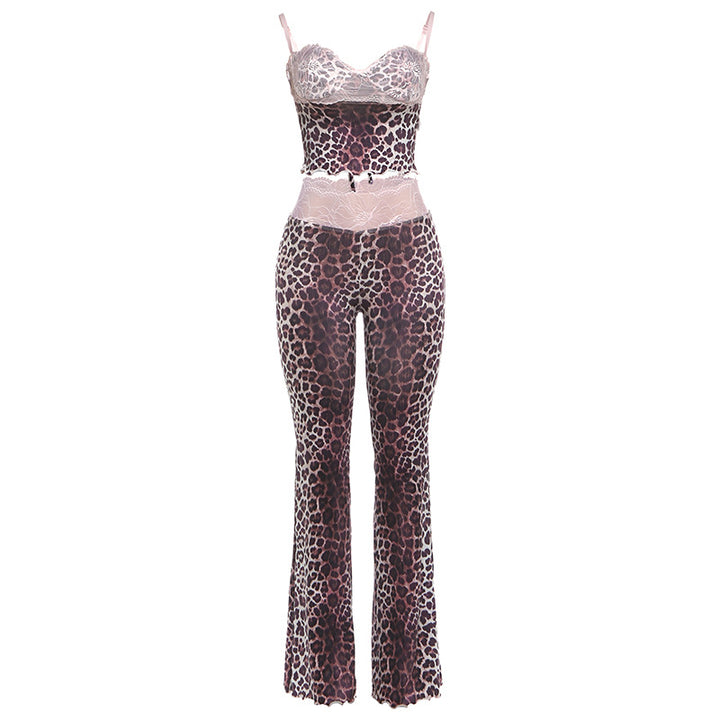 Damer Erotik Jumpsuit med leopardmönster och spetsiga axelband Mirla-Eva Jonsson
