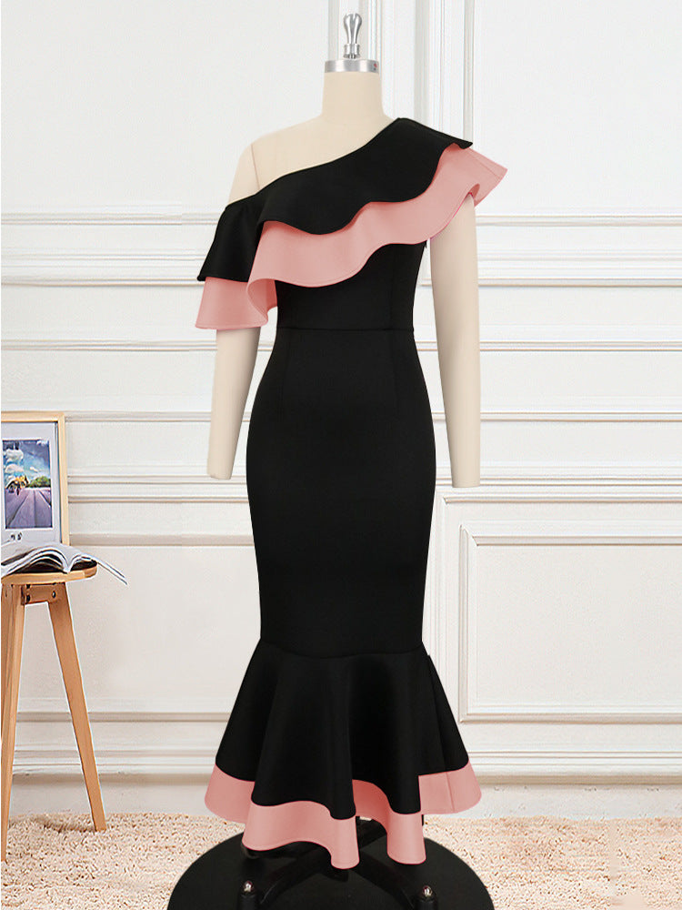 Damer Exklusiv off-shoulder omslagsklänning med voluminös ruffles down-Eva Jonsson