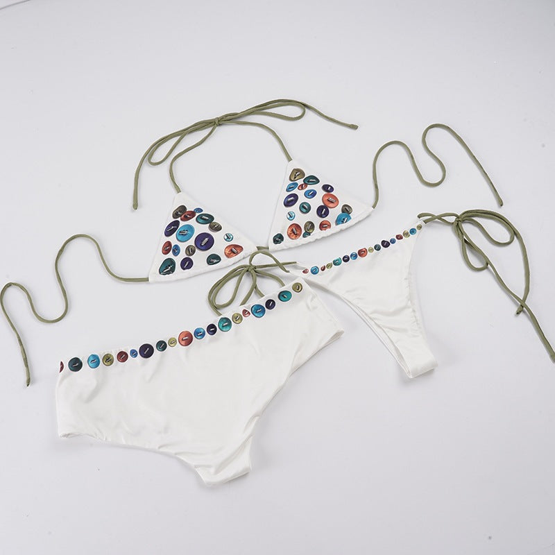 Damer Färgglad Triangel-Bikini-set med justerbara band och unik design Mirla-Eva Jonsson