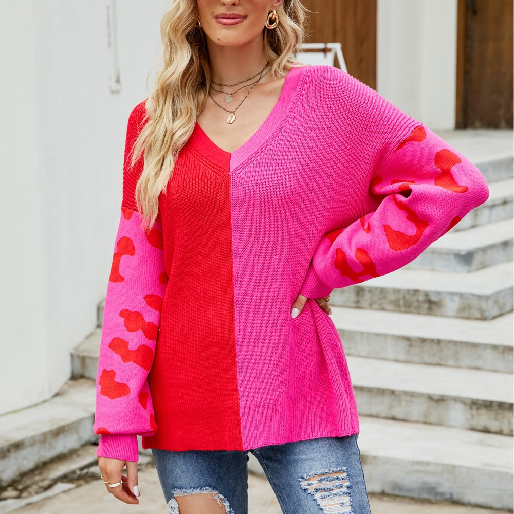 Damer Färgglad Tröja I Modernt Blockfärgsdesign Med Leopardmönster Mirla-Eva Jonsson