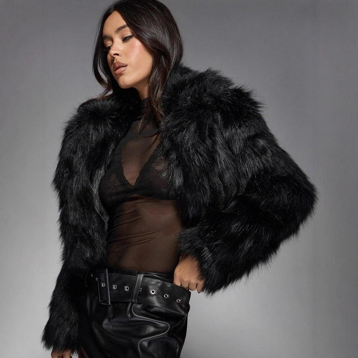 Damer Fashionabel Kort Jacka med glamoröst Syntetpäls Mirla-Eva Jonsson