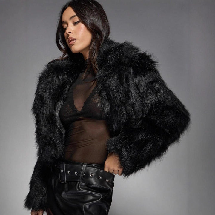 Damer Fashionabel Kort Jacka med glamoröst Syntetpäls Mirla-Eva Jonsson