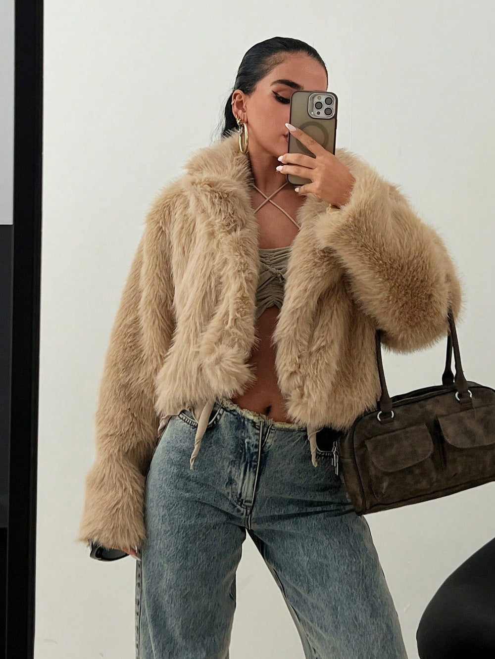 Damer Fashionabel Kort Jacka med glamoröst Syntetpäls Mirla-Eva Jonsson