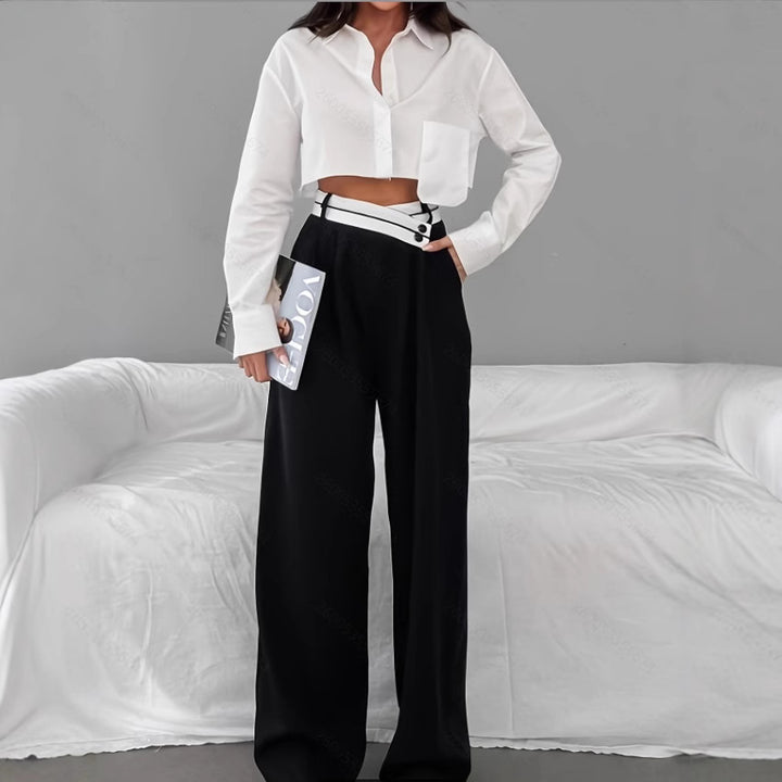 Damer Fashionable Palazzo-byxor med asymmetrisk midja Mirla-Eva Jonsson