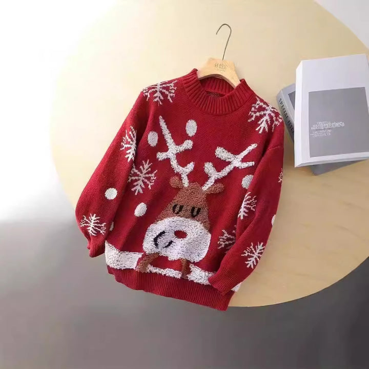 Damer Festlig Stickad Tröja med Renmotiv och Snöflingor Mirla-Eva Jonsson