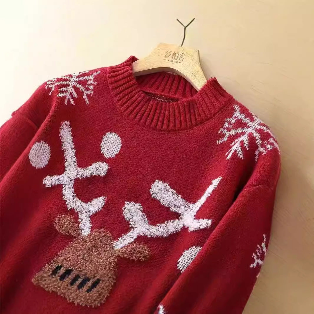 Damer Festlig Stickad Tröja med Renmotiv och Snöflingor Mirla-Eva Jonsson