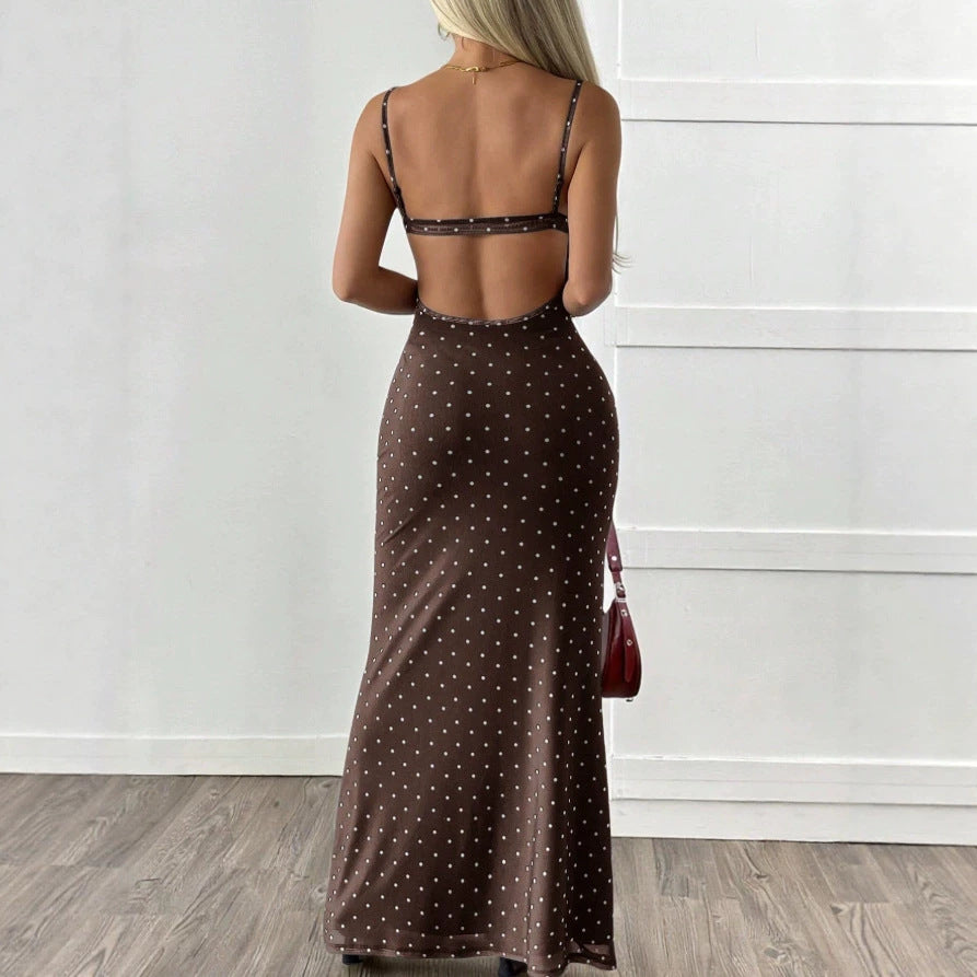 Damer Figurbetonad Maxiklänning med Prickar och Axellöst Design Mirla-Eva Jonsson