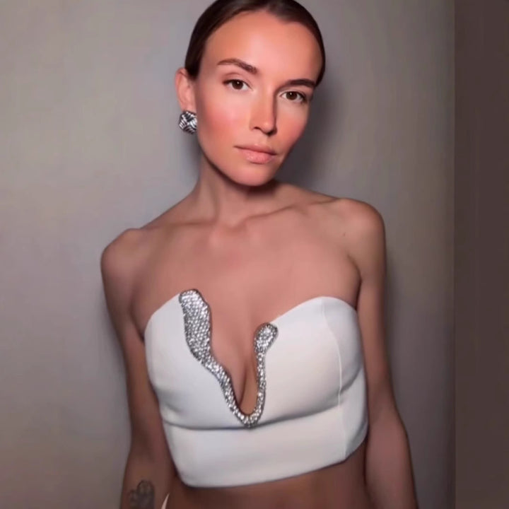 Damer Figurformande Crop-Top med glittrande halsringning och Kjol Mirla-Eva Jonsson
