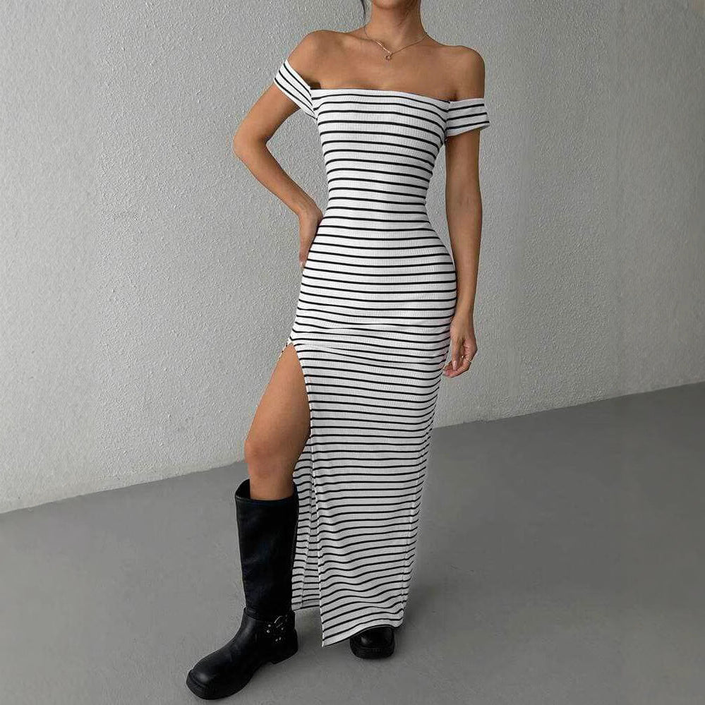 Damer Figurformande Klänning med Off-Shoulder U-ringning och Slits Eva Jonsson-Eva Jonsson