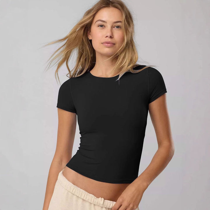 Damer Figurformande Kortärmad T-shirt I Elastisk Bomullsblandning Med Rundhals och Sömlös Design Mirla-Eva Jonsson