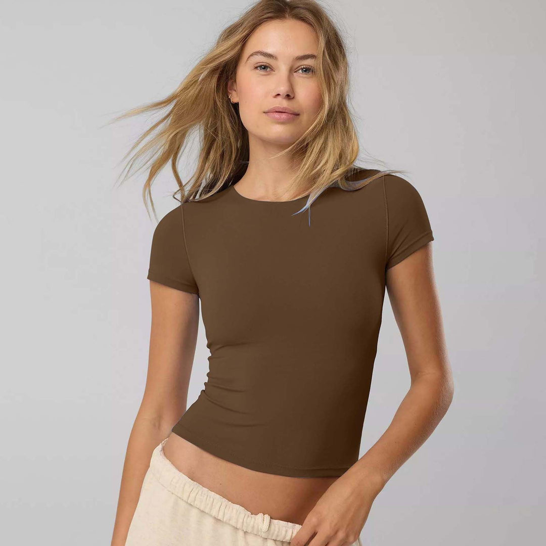 Damer Figurformande Kortärmad T-shirt I Elastisk Bomullsblandning Med Rundhals och Sömlös Design Mirla-Eva Jonsson