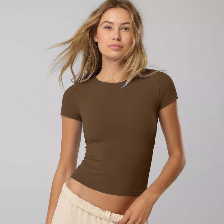 Damer Figurformande Kortärmad T-shirt I Elastisk Bomullsblandning Med Rundhals och Sömlös Design Mirla-Eva Jonsson