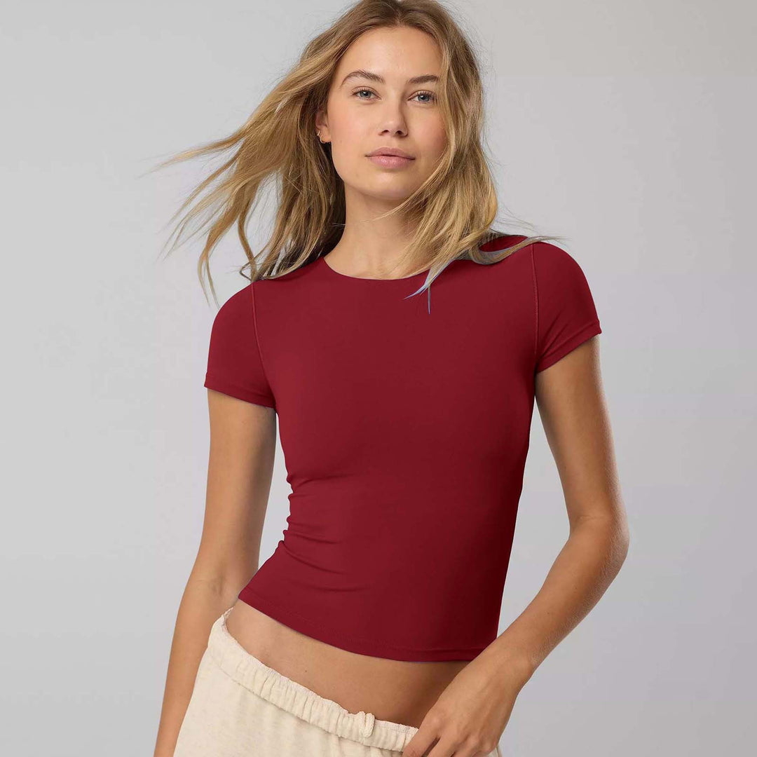 Damer Figurformande Kortärmad T-shirt I Elastisk Bomullsblandning Med Rundhals och Sömlös Design Mirla-Eva Jonsson