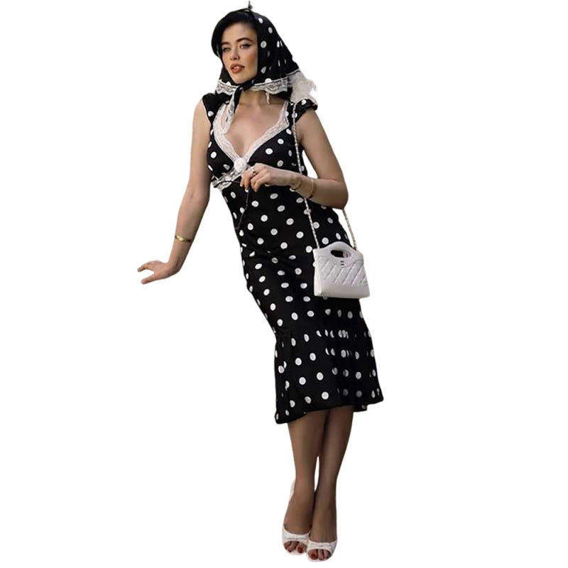 Damer Figurformande Polka-Dot Klänning med Spetsapplikation Mirla-Eva Jonsson