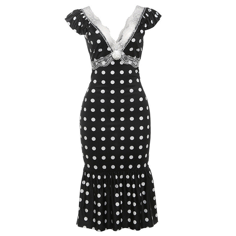 Damer Figurformande Polka-Dot Klänning med Spetsapplikation Mirla-Eva Jonsson