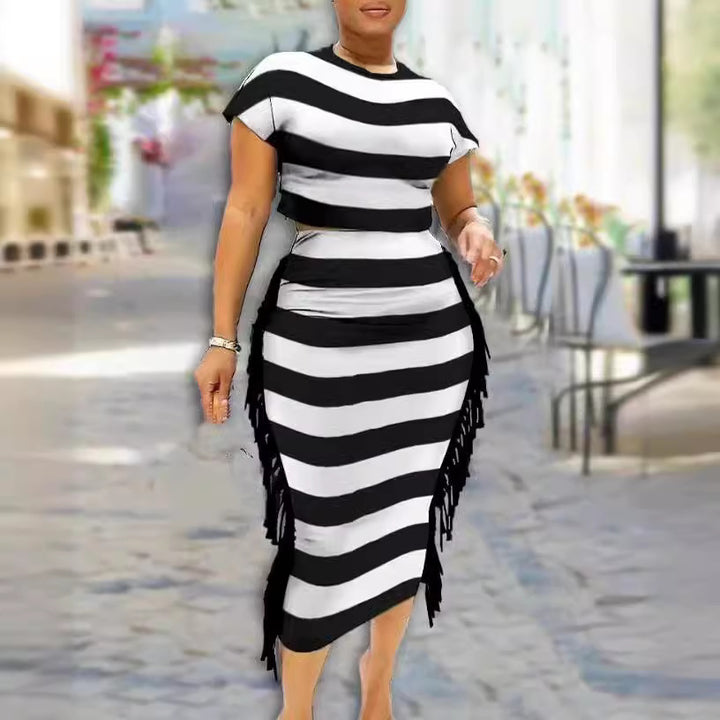 Damer Figursydd Klänning med Stripes och Fransar Mirla-Eva Jonsson