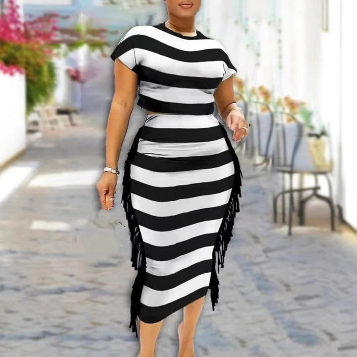 Damer Figursydd Klänning med Stripes och Fransar Mirla-Eva Jonsson