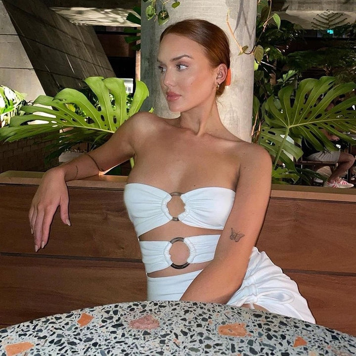 Damer Figursydd Maxiklänning med Cut-Outs och hög slits Mirla-Eva Jonsson