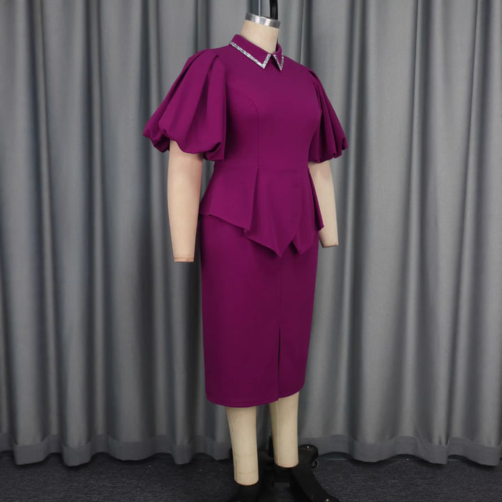 Damer Figursydd Peplum Klänning med Puffärmar och Glitterkrage Mirla-Eva Jonsson